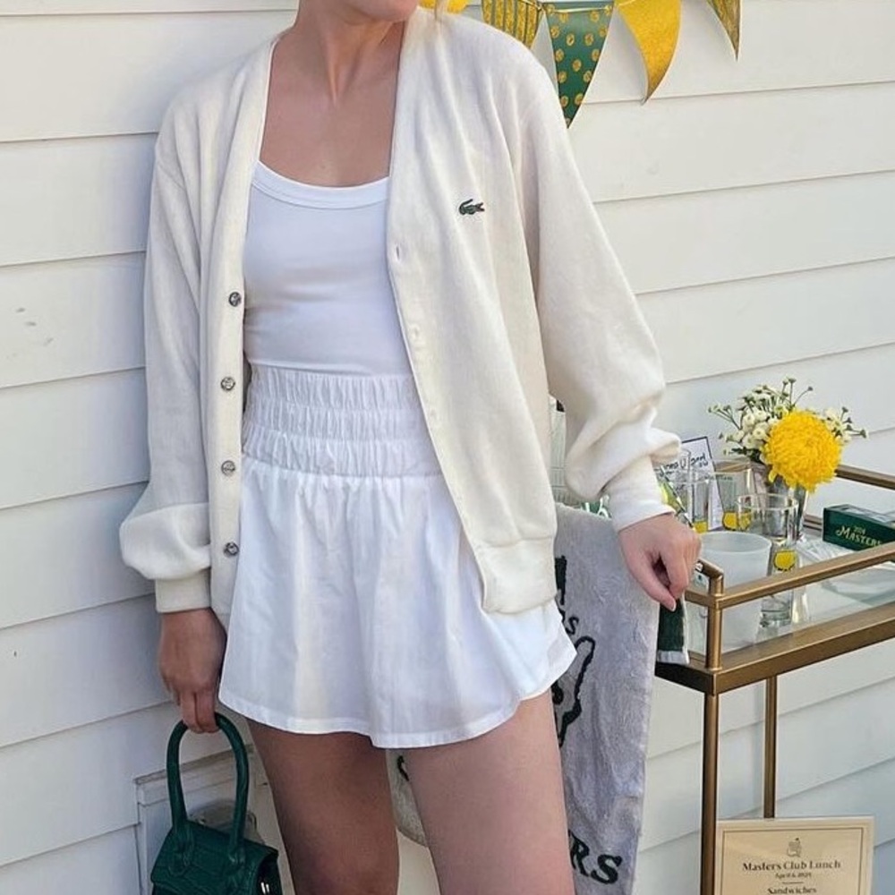 Vintage Izod Lacoste Alligator Cardigan Sweater M Off White Y2K Preppy